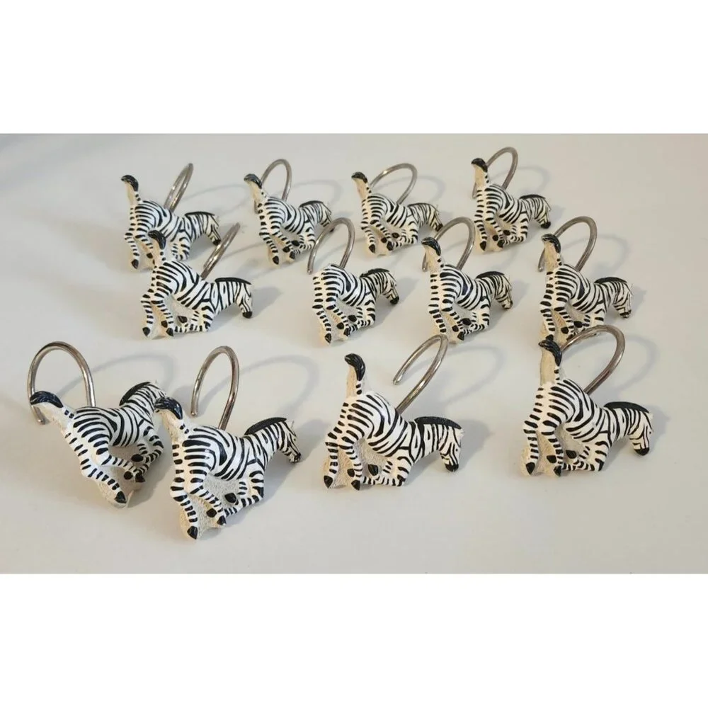 Shower Curtain 12 Zebra Hooks Decorative Safari